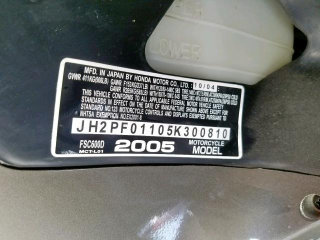 JH2PF01105K300810 - 2005 HONDA FSC600 D GRAY photo 10