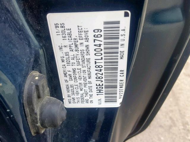 1HGEJ8248TL004769 - 1996 HONDA CIVIC EX GREEN photo 10