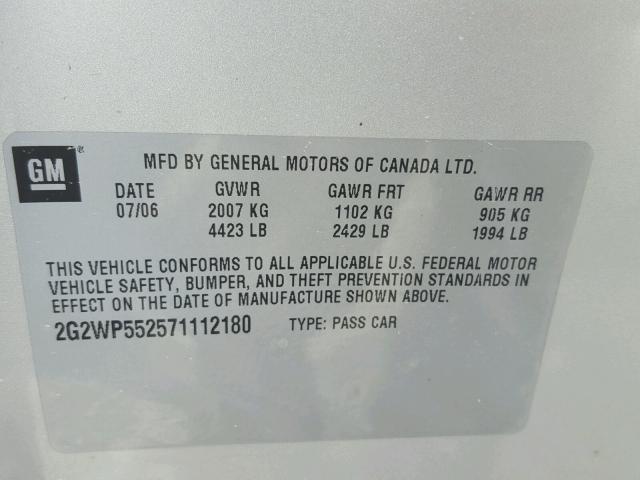 2G2WP552571112180 - 2007 PONTIAC GRAND PRIX GRAY photo 10