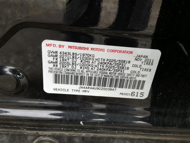 JA4AR4AU9CZ003847 - 2012 MITSUBISHI OUTLANDER BLACK photo 10