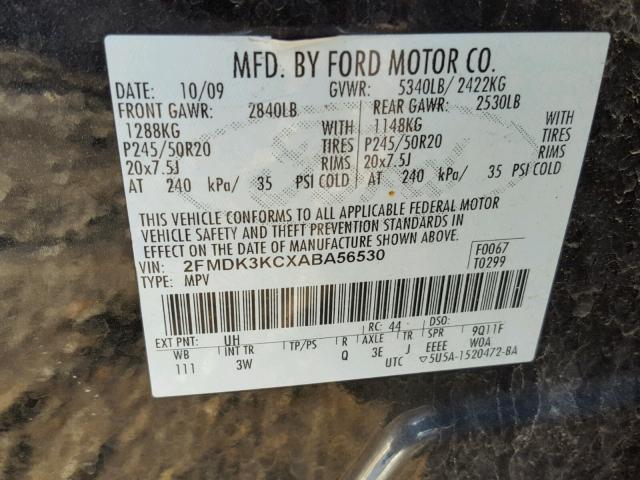 2FMDK3KCXABA56530 - 2010 FORD EDGE LIMIT BLACK photo 10