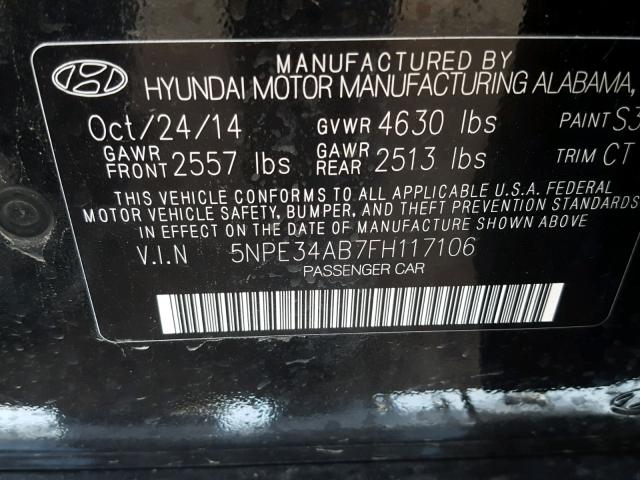 5NPE34AB7FH117106 - 2015 HYUNDAI SONATA SPO BLACK photo 10