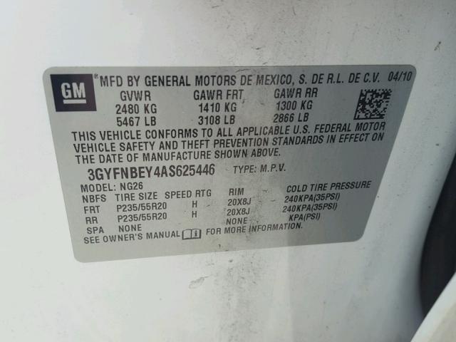 3GYFNBEY4AS625446 - 2010 CADILLAC SRX PERFOR 白色 照片 10