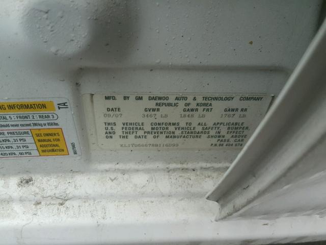 KL1TD56678B116099 - 2008 CHEVROLET AVEO BASE Ağ foto 10