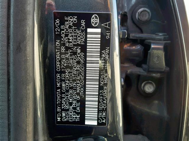 JTKKT624565019599 - 2006 TOYOTA SCION XA GRAY photo 10