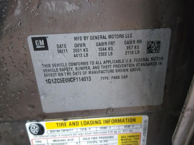1G1ZC5E09CF114013 - 2012 CHEVROLET MALIBU 1LT 灰色 照片 10