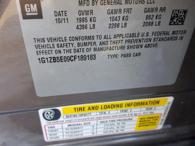 1G1ZB5E09CF189183 - 2012 CHEVROLET MALIBU LS 棕色 照片 10