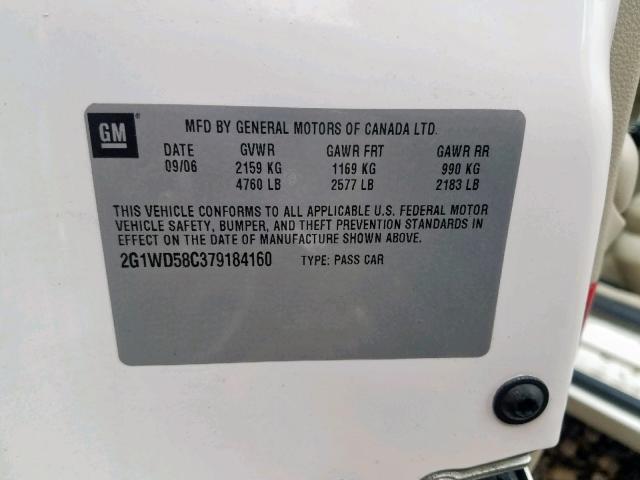 2G1WD58C379184160 - 2007 CHEVROLET IMPALA SUP 白色 照片 10