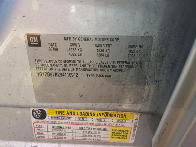 1G1ZG57B294110912 - 2009 CHEVROLET MALIBU LS Күміс фото 10