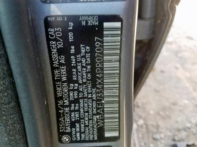 WBAEU334X4PR07097 - 2004 BMW 325 XI GRAY photo 10