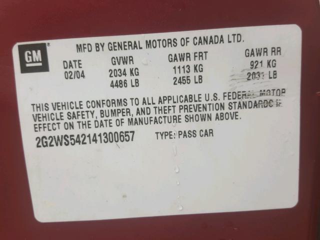 2G2WS542141300657 - 2004 PONTIAC GRAND PRIX წითელი ფოტო 10