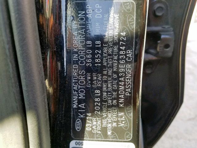 KNADM4A39E6384724 - 2014 KIA RIO LX BLACK photo 10