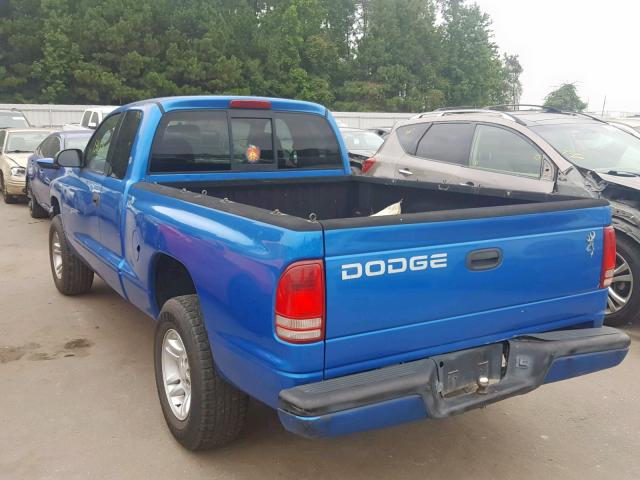 1B7GL22X91S204846 - 2001 DODGE DAKOTA BLUE photo 3