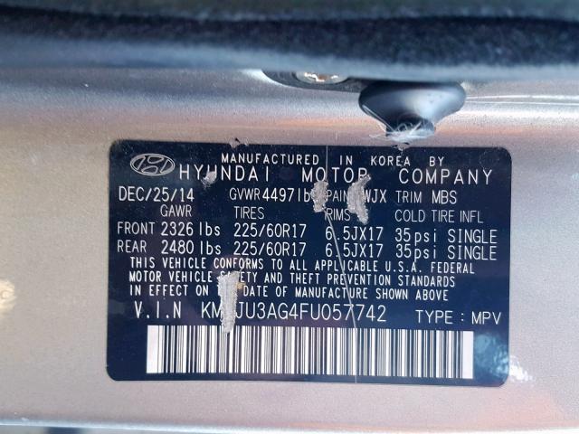 KM8JU3AG4FU057742 - 2015 HYUNDAI TUCSON LIM GRAY photo 10