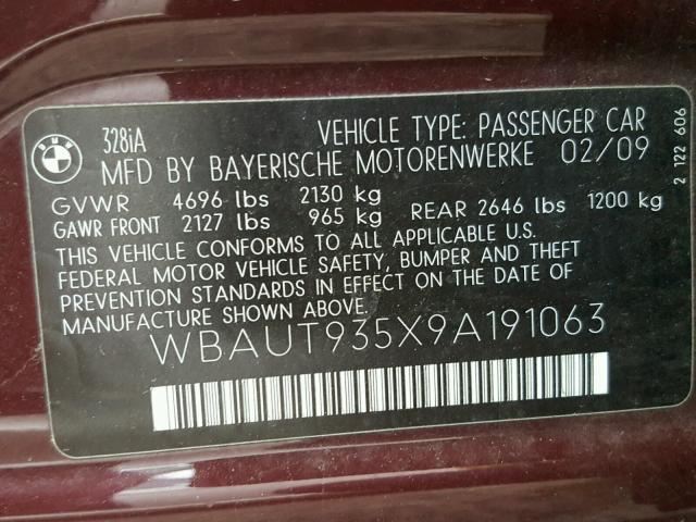 WBAUT935X9A191063 - 2009 BMW 328 IT BURGUNDY photo 10