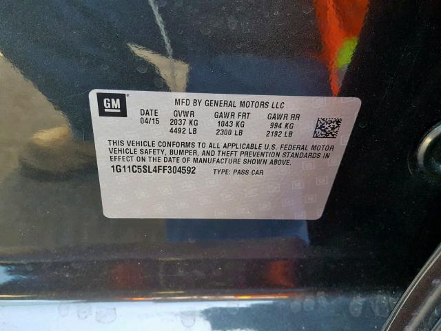 1G11C5SL4FF304592 - 2015 CHEVROLET MALIBU 1LT CHARCOAL photo 10
