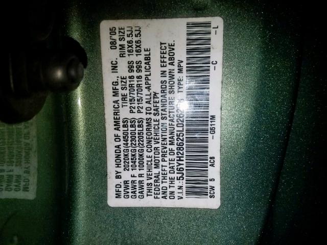 5J6YH28625L026258 - 2005 HONDA ELEMENT EX GREEN photo 10