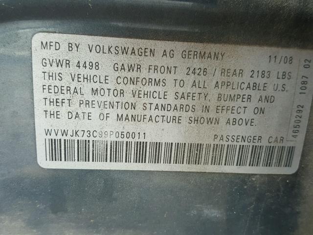 WVWJK73C99P050011 - 2009 VOLKSWAGEN PASSAT TUR GRAY photo 10