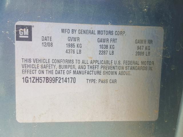 1G1ZH57B99F214170 - 2009 CHEVROLET MALIBU 1LT BLUE photo 10