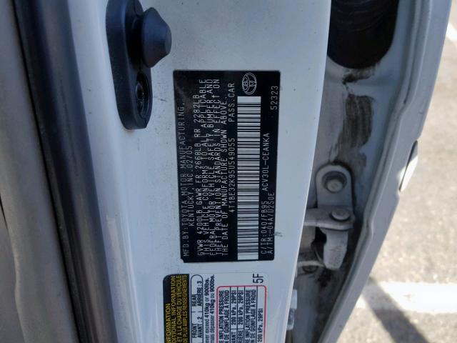 4T1BE32K95U549055 - 2005 TOYOTA CAMRY LE WHITE photo 10