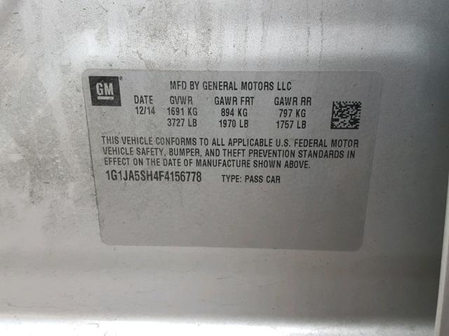 1G1JA5SH4F4156778 - 2015 CHEVROLET SONIC LS SILVER photo 10