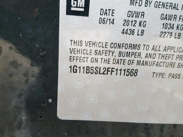 1G11B5SL2FF111568 - 2015 CHEVROLET MALIBU LS 灰色 照片 10