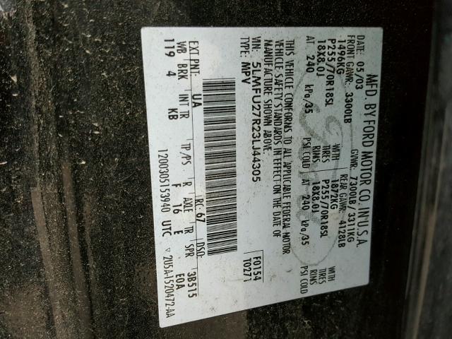 5LMFU27R23LJ44305 - 2003 LINCOLN NAVIGATOR Қара фото 10