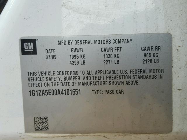 1G1ZA5E00A4101651 - 2010 CHEVROLET MALIBU LS 白色 照片 10