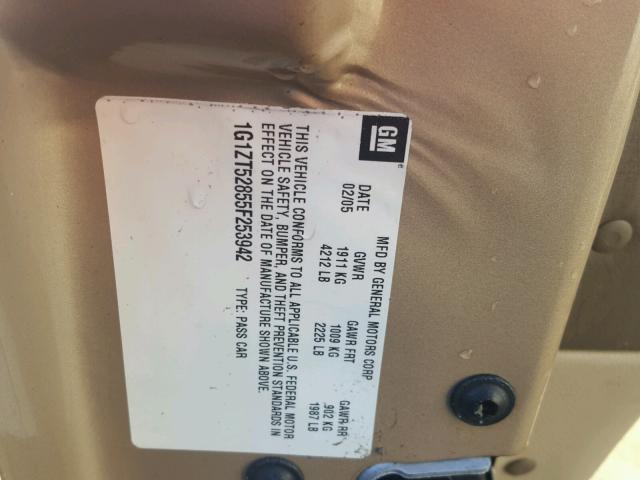 1G1ZT52855F253942 - 2005 CHEVROLET MALIBU LS 金色 照片 10