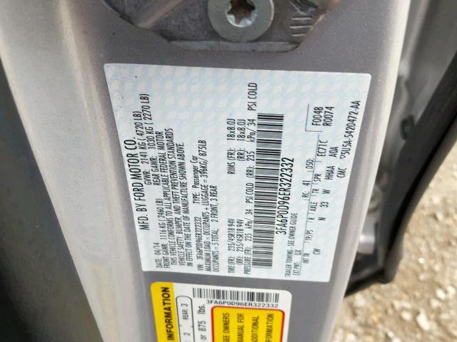 3FA6P0D96ER322332 - 2014 FORD FUSION TIT SILVER photo 10