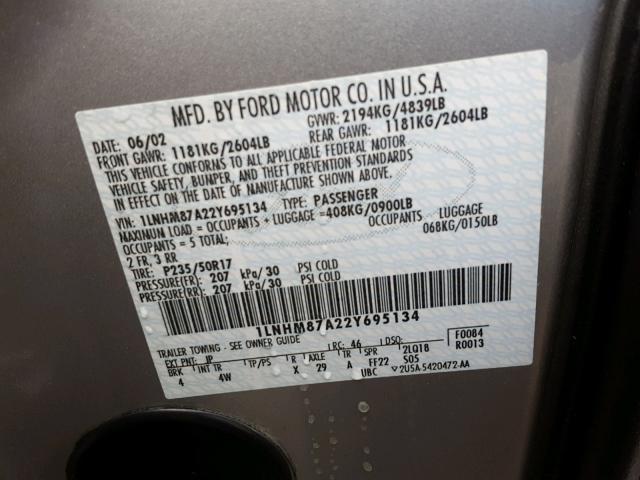 1LNHM87A22Y695134 - 2002 LINCOLN LS 银色 照片 10