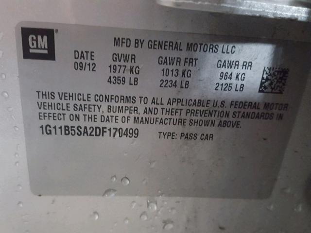 1G11B5SA2DF170499 - 2013 CHEVROLET MALIBU LS 银色 照片 10