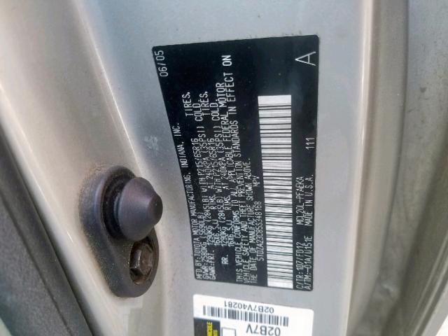 5TDZA23C85S348168 - 2005 TOYOTA SIENNA CE GOLD photo 10