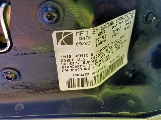 1G8AJ52F94Z133867 - 2004 SATURN ION LEVEL TAN photo 10