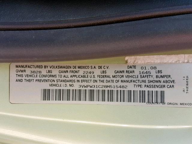 3VWPW31C28M515482 - 2008 VOLKSWAGEN NEW BEETLE მწვანე ფოტო 10