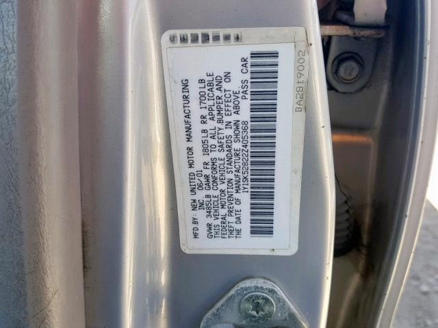 1Y1SK52822Z405368 - 2002 CHEVROLET GEO PRIZM 银色 照片 10