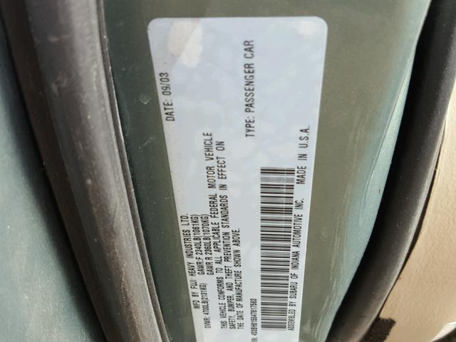 4S3BH815547617563 - 2004 SUBARU LEGACY OUT GREEN photo 10