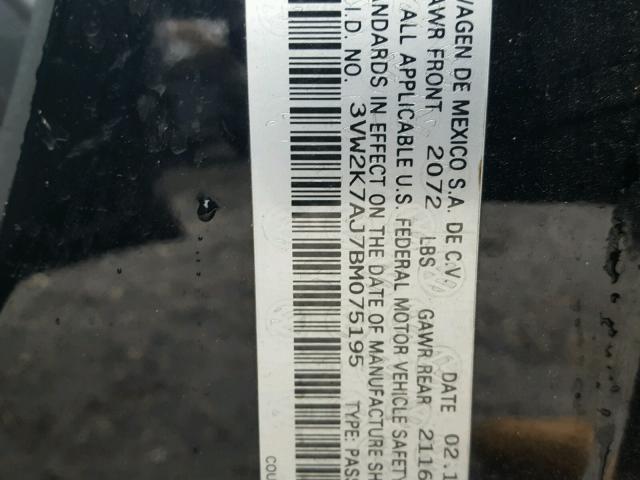 3VW2K7AJ7BM075195 - 2011 VOLKSWAGEN JETTA BASE 黑色 照片 10