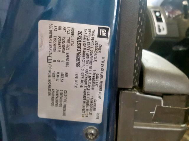 2CKDL63F376035766 - 2007 PONTIAC TORRENT BLUE photo 10