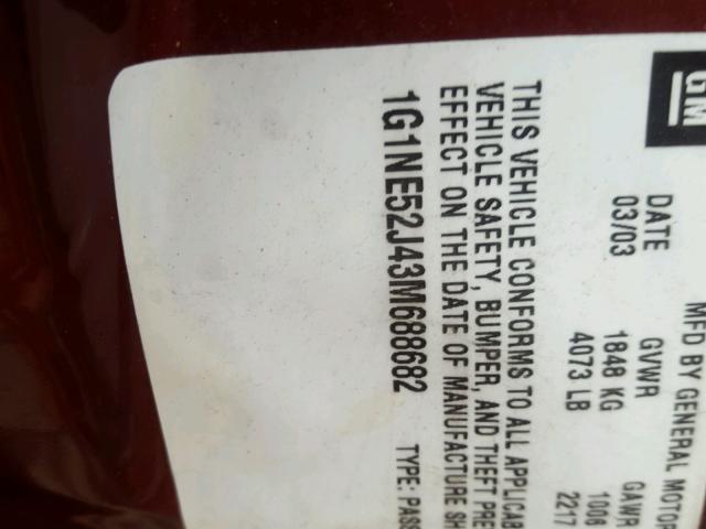 1G1NE52J43M688682 - 2003 CHEVROLET MALIBU LS RED photo 10