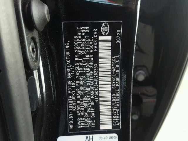 4T1BK1EB4JU282393 - 2018 TOYOTA AVALON XLE BLACK photo 10