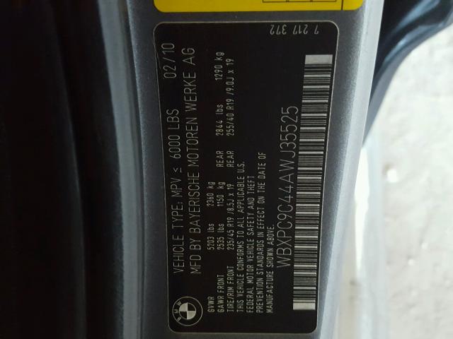 WBXPC9C44AWJ35525 - 2010 BMW X3 XDRIVE3 GRAY photo 10