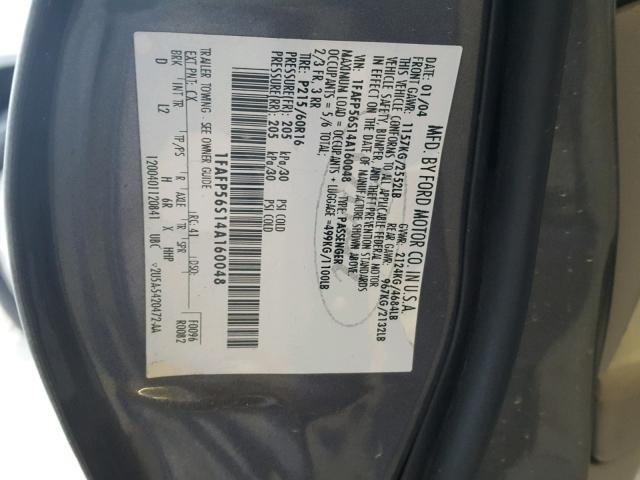 1FAFP56S14A160048 - 2004 FORD TAURUS SEL GRAY photo 10