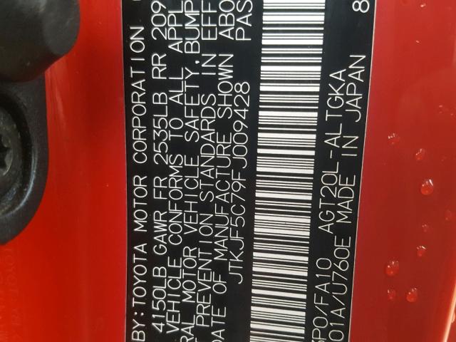 JTKJF5C79FJ009428 - 2015 TOYOTA SCION TC Qırmızı foto 10