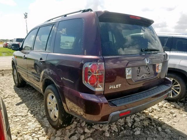 5FNYF28258B005646 - 2008 HONDA PILOT VP BURGUNDY photo 3