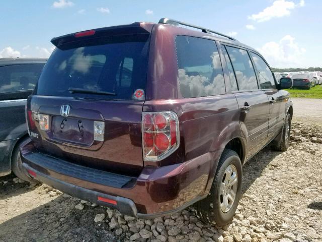 5FNYF28258B005646 - 2008 HONDA PILOT VP BURGUNDY photo 4