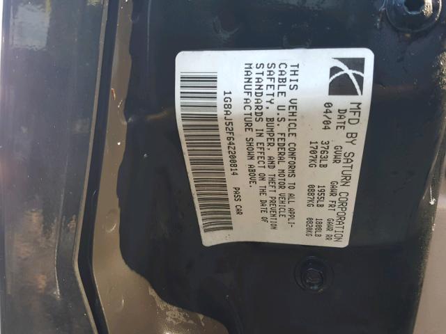 1G8AJ52F64Z200814 - 2004 SATURN ION LEVEL BLACK photo 10