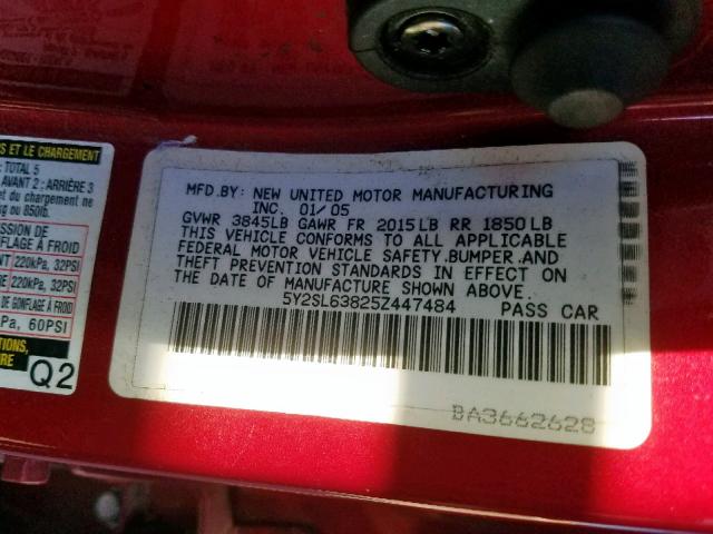 5Y2SL63825Z447484 - 2005 PONTIAC VIBE RED photo 10