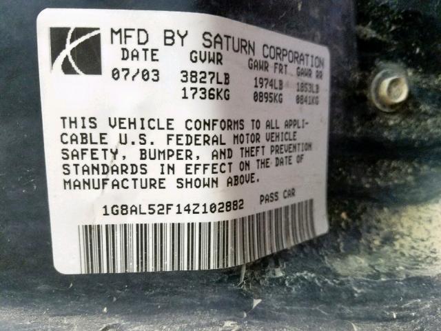 1G8AL52F14Z102882 - 2004 SATURN ION LEVEL BLACK photo 10