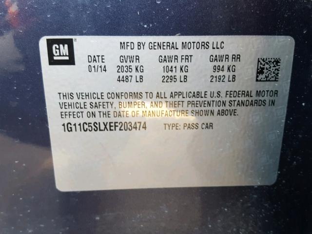 1G11C5SLXEF203474 - 2014 CHEVROLET MALIBU 1LT 蓝色 照片 10